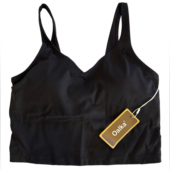 OALKA women’s longline black sports bra padded crop tank yoga workoutTop NWT - Picture 7 of 9